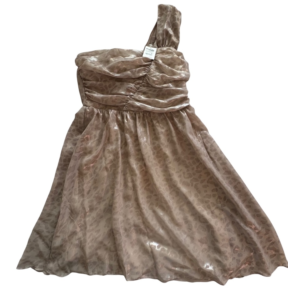 Charlotte Russe One-Shoulder Shimmer Leopard Dress, Zip Back | Size M | NWT